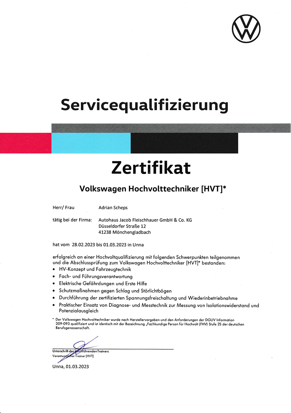 ZertifikatHVT-Volkswagen Volkswagen Hochvolttechniker HVT